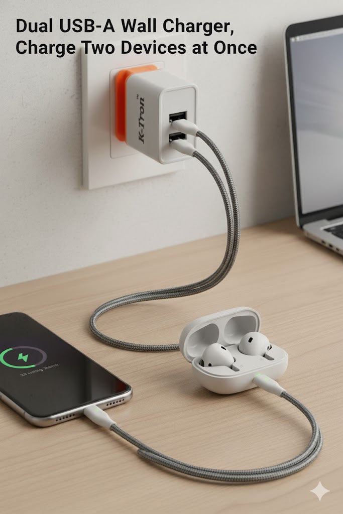 Stand USB Dual Charger Orange (with Cable) {KT-103}