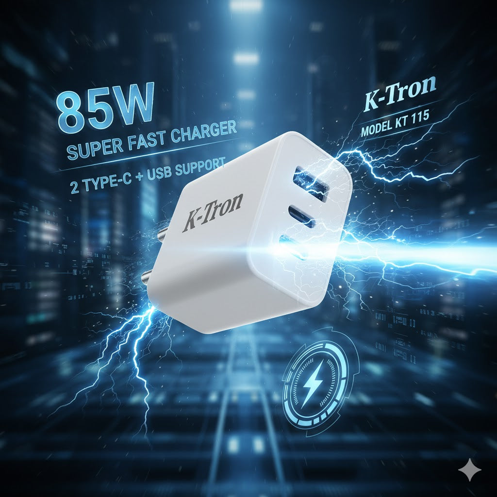 K-TRON 85W Super Fast Charger 2 Type C + USB   {KT-115}