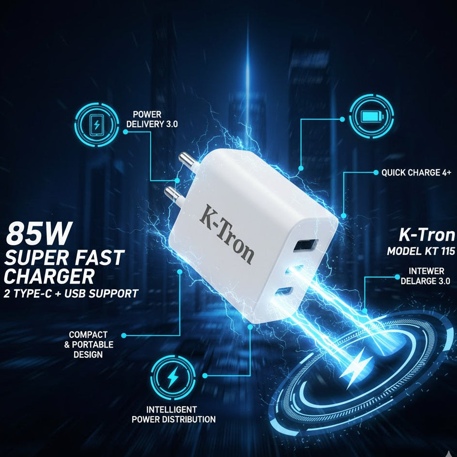 K-TRON 85W Super Fast Charger 2 Type C + USB   {KT-115}