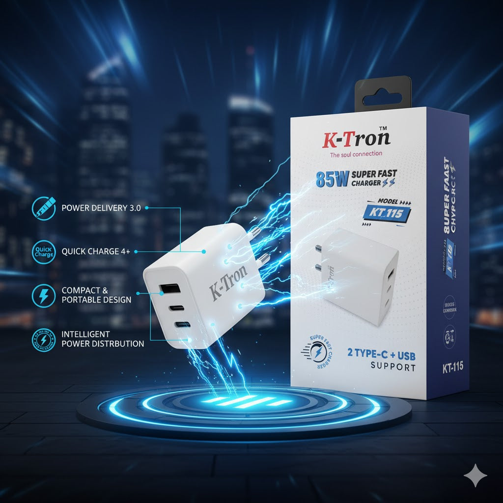 K-TRON 85W Super Fast Charger 2 Type C + USB   {KT-115}
