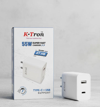K-TRON 55W Super Fast Charger Type C + USB    {KT-118}