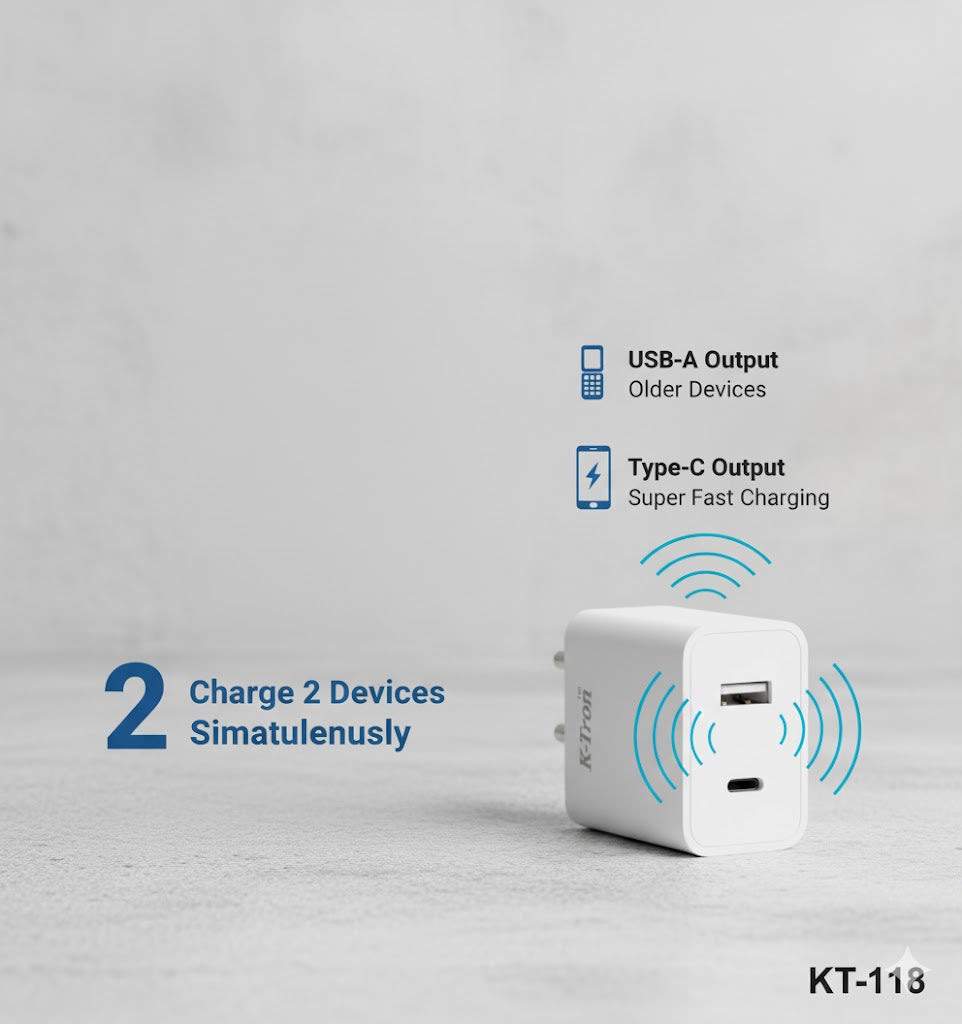 K-TRON 55W Super Fast Charger Type C + USB    {KT-118}